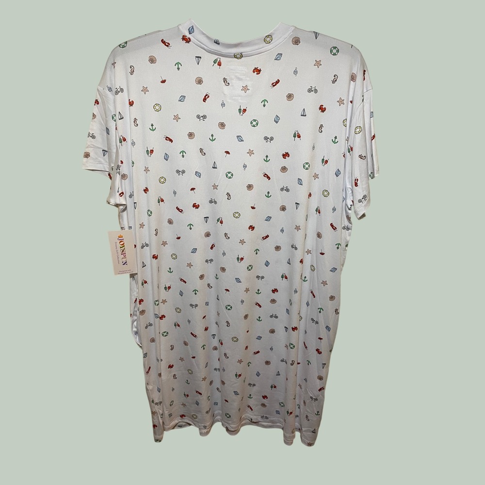 Joyspun Women Sleepshirt L/XL White Nautical Lobster Crab Shell Pocket Nightgown - Picture 4 of 5